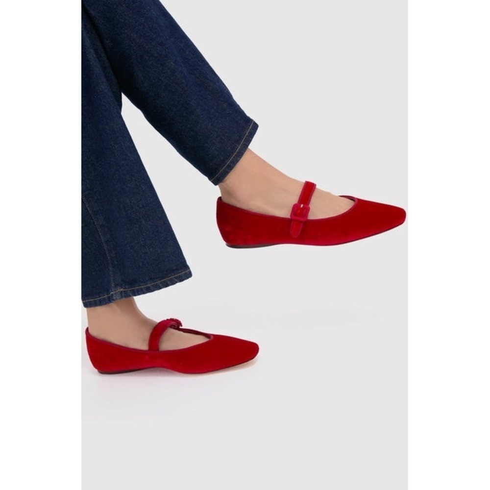 Loeffler Randall Shoes Womens Size 10 Red Velvet Mary Jane Pointed Toe Flats